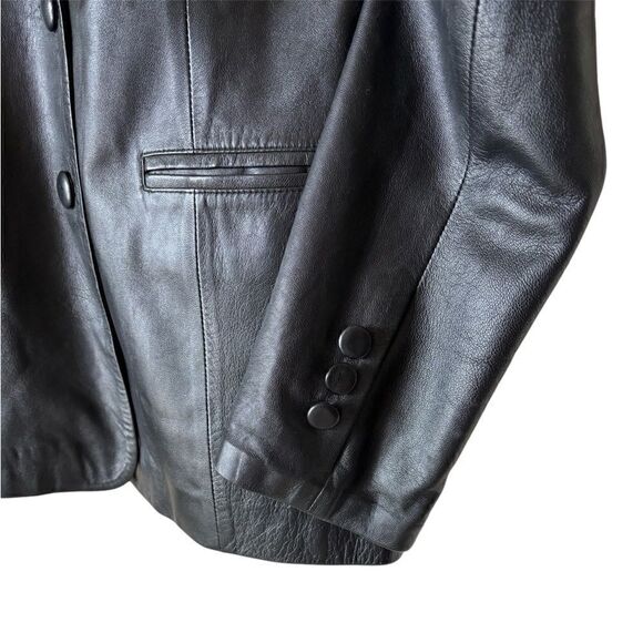 Montone Collection Vera Pelle Leather Black Shirt Blazer Jacket Size L - Picture 5 of 9